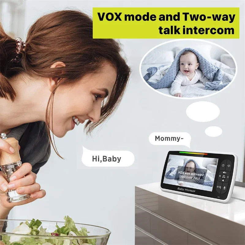 Babyphone vidéo Babystar 5 pouces PTZ télécommande - audio bidirectionnel VOX berceuses bébé