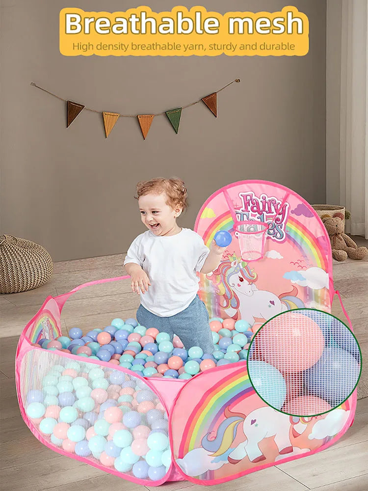 Piscine à balles pliable Mybooni | Tente de jeu avec panier de basketball 18M+