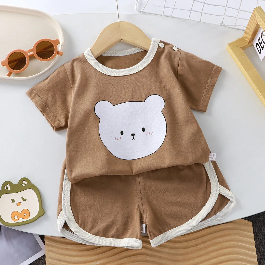 Ensemble été enfant 2 pièces cartoon coton - t-shirt + short fille garçon 0-4 ans