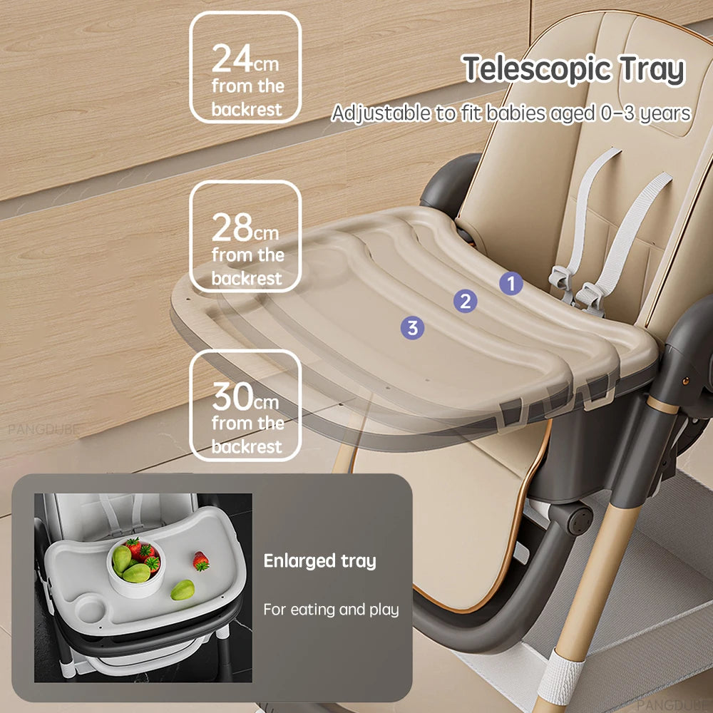 Chaise haute bébé réglable Mybooni — Pliable hauteur ajustable avec roulettes
