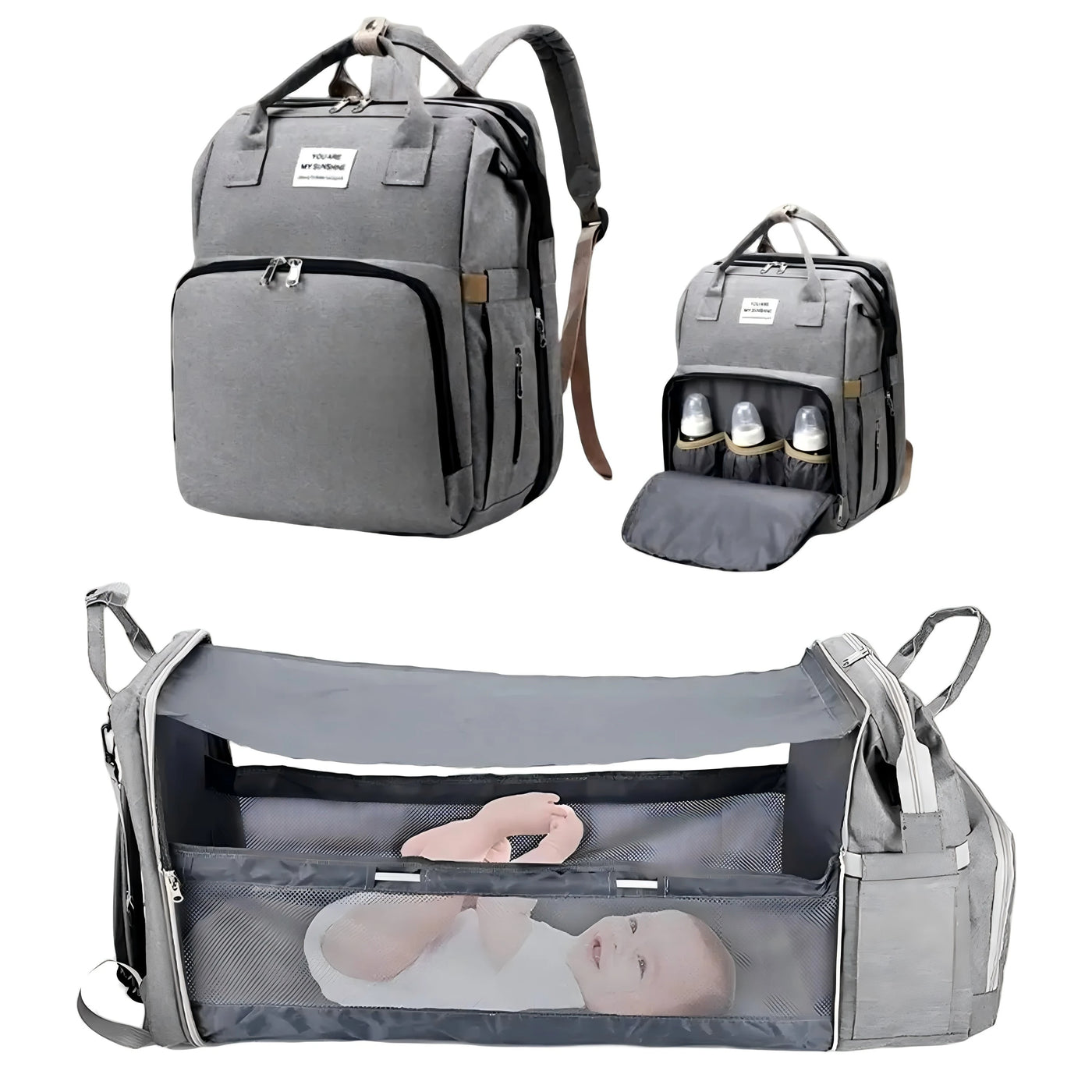 Sac à dos à langer 3-en-1 Mybooni — Table à langer + Lit de voyage + Port USB