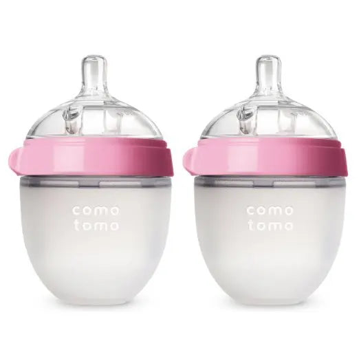 Lot 2 biberons bébé sans BPA Mybooni — Silicone 150 ml et 240 ml vert/rose