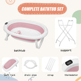 Baignoire bébé 0-18 mois pliable ergonomique - siège bain thermomètre avec support gris bleu rose