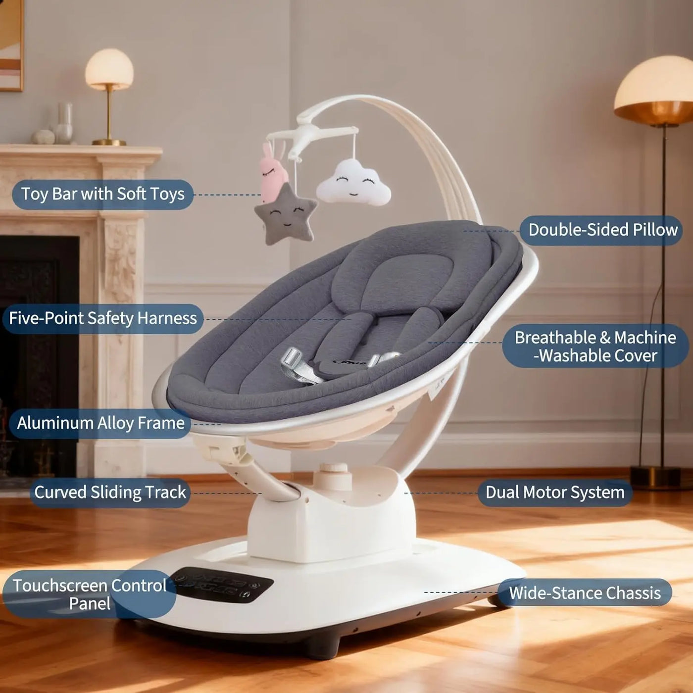 Balancelle électrique bébé Mybooni — Télécommande intelligente technologie 5D musique