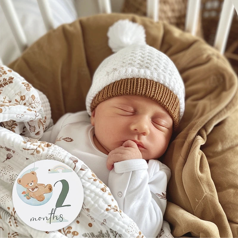 Cartes jalons bébé Bouni | 16 cartes mensuelles ours gravé — Souvenir naissance