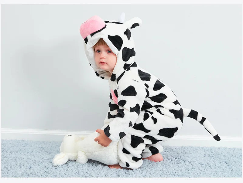 Combinaison pyjama bébé flanelle cartoon - grenouillère licorne/lapin/dinosaure animal