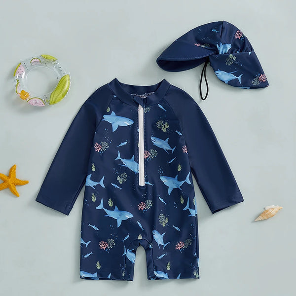 0-5Years Kids Boy Rash Guard Swimsuits Shark Pr — vue face | Bouni