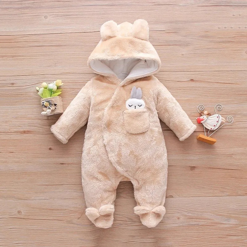 Combinaison bébé automne-hiver peluche chaud - grenouillère cartoon chien/lapin 0-2 ans