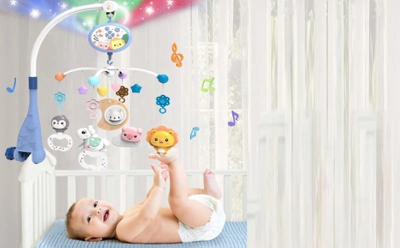 Mobile musical lumineux et projecteur pour lit bébé - télécommande jouet nouveau-né