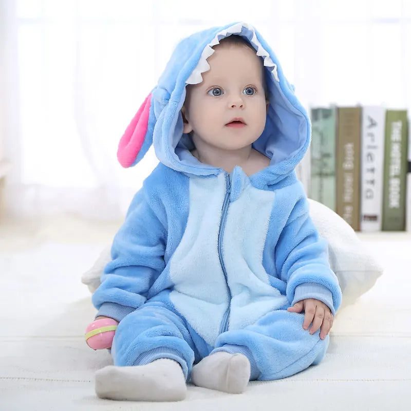 Combinaison pyjama bébé flanelle cartoon - grenouillère licorne/lapin/dinosaure animal