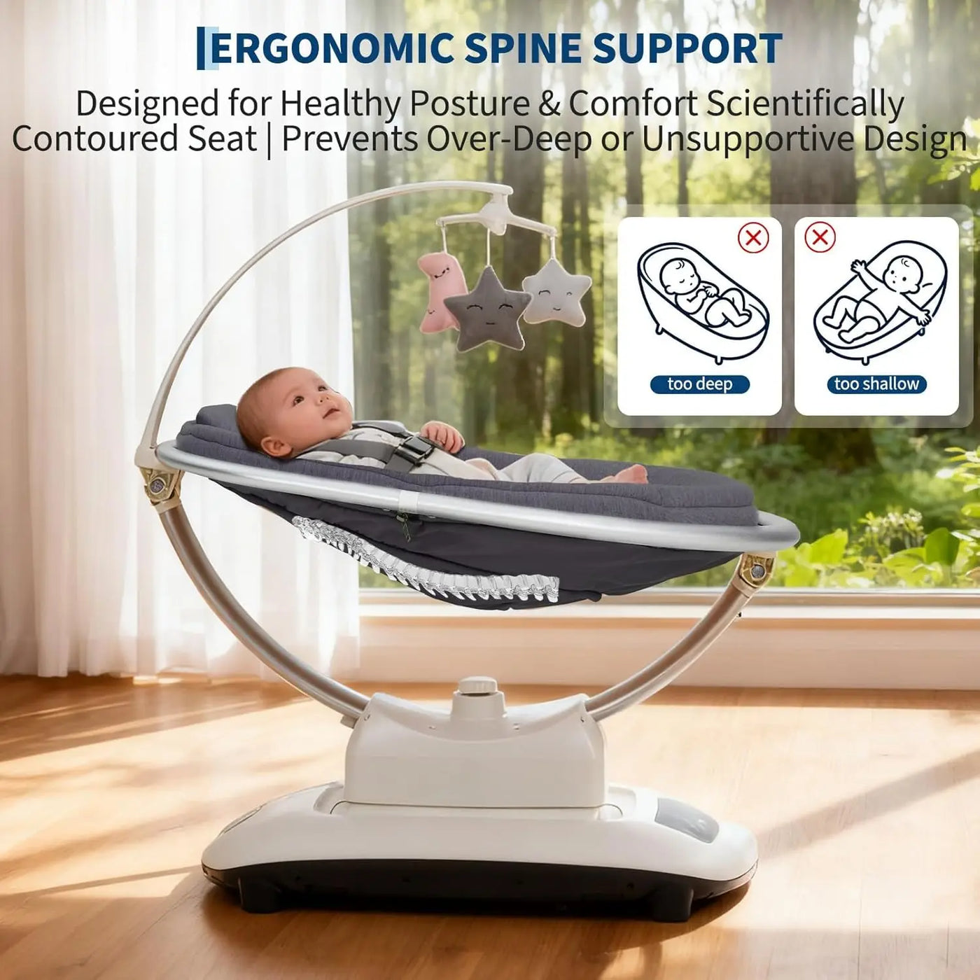 Balancelle bébé électrique 5D Mybooni — télécommande et musique