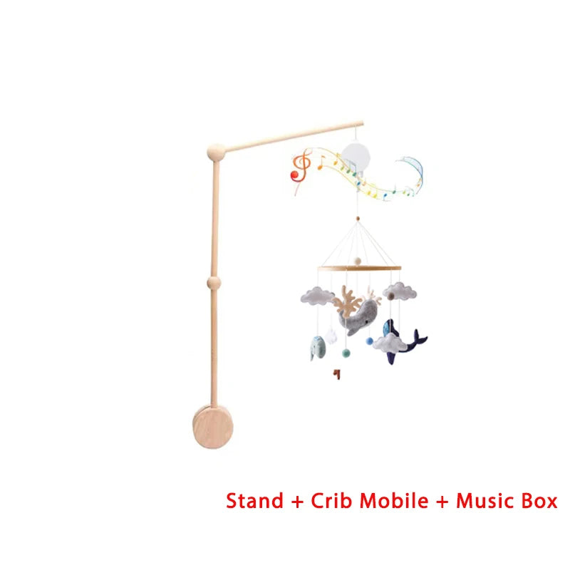 Mobile lit bébé bois feutrine ours cartoon - carillon musical avec support berceau
