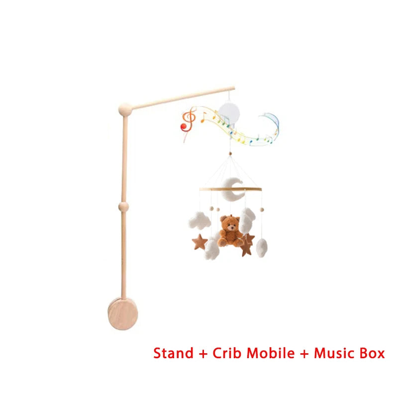 Mobile lit bébé bois feutrine ours cartoon - carillon musical avec support berceau