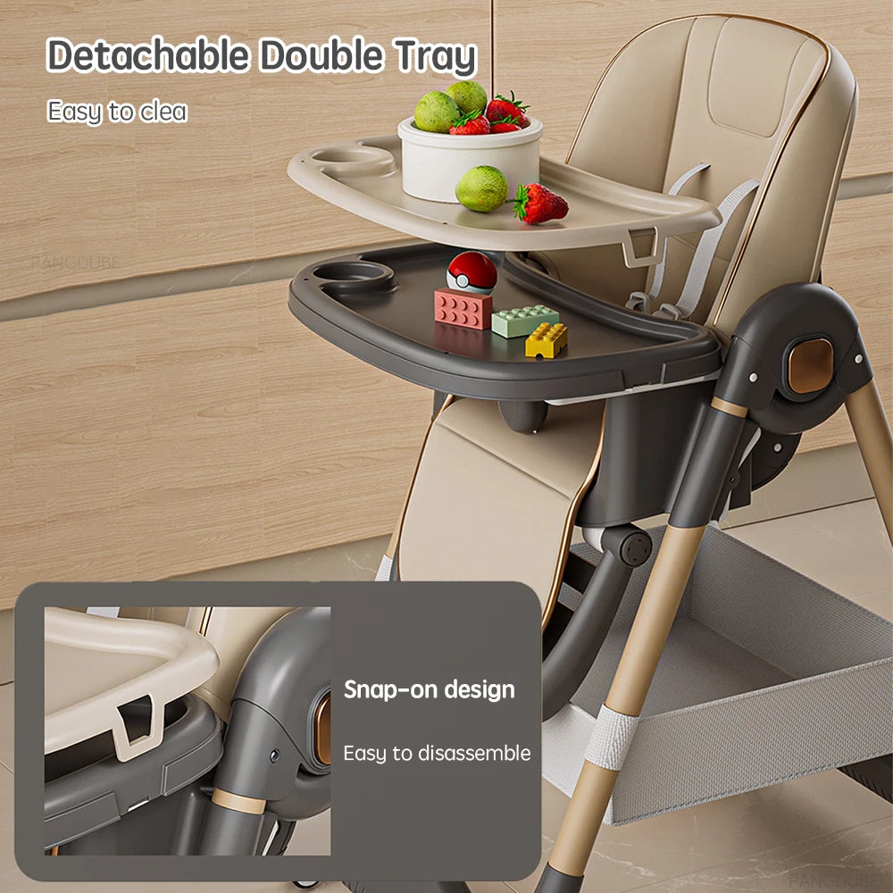 Chaise haute bébé réglable Mybooni — Pliable hauteur ajustable avec roulettes