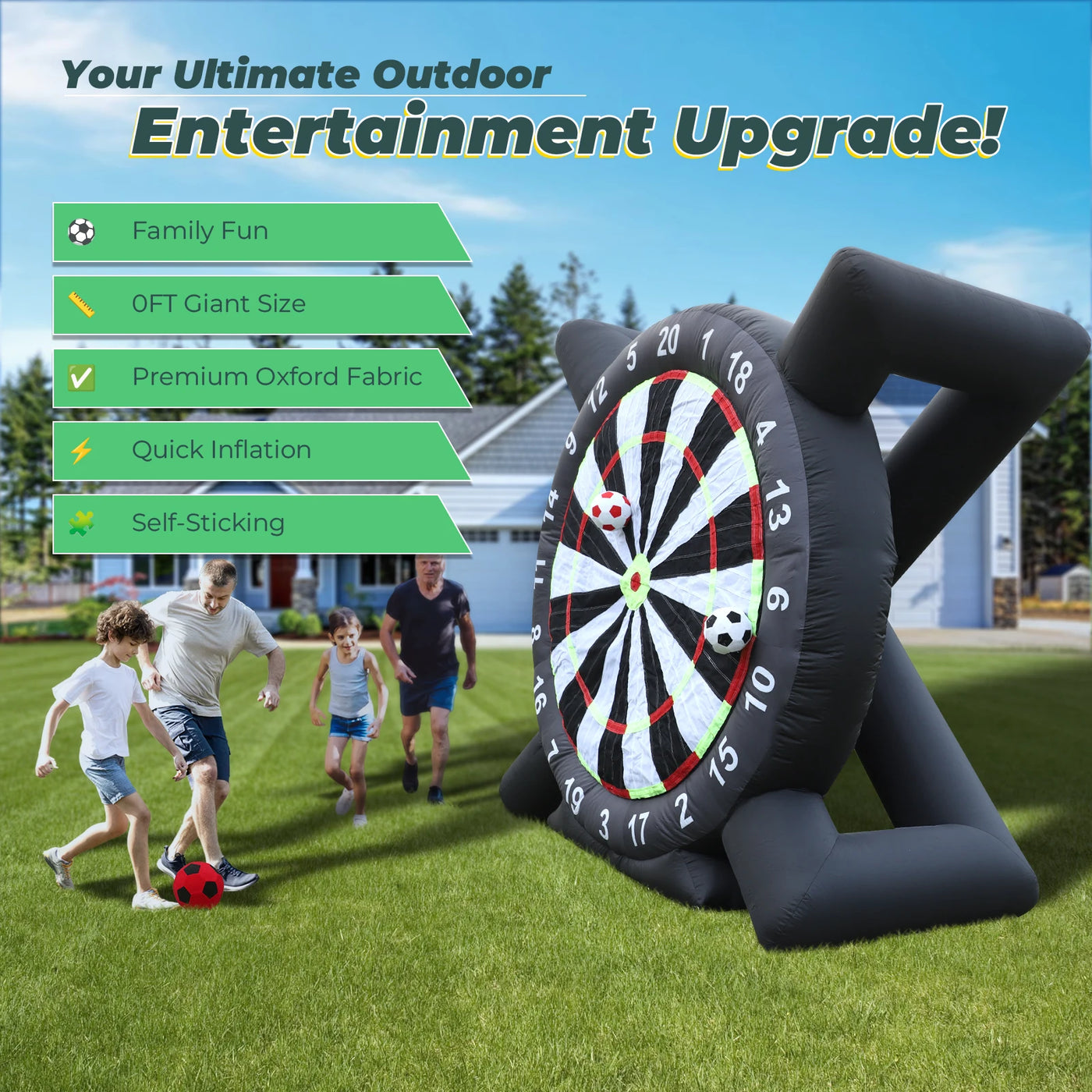 3m/10ft Tall Giant Inflatable Soccer Ball Darts — vue face | Bouni