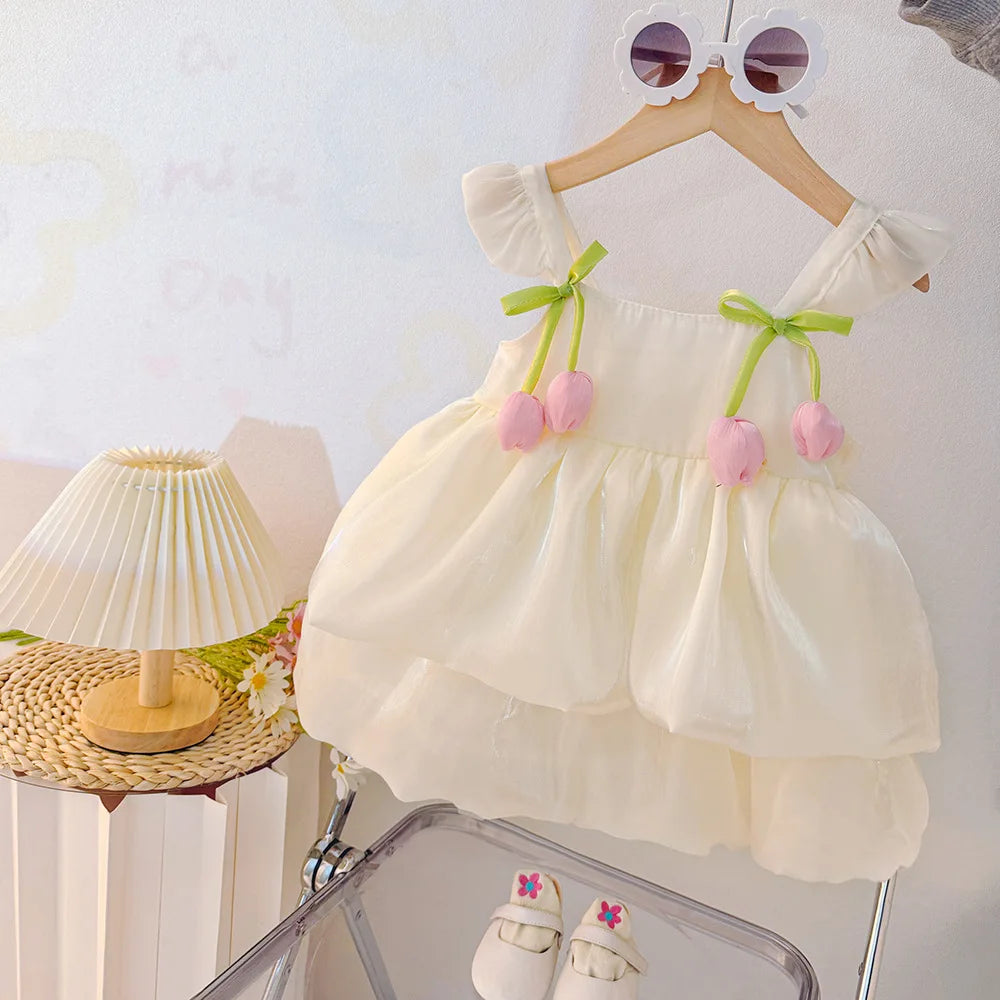Robe d'anniversaire bébé fille Mybooni — Fleurs roses tenue fête 0-2 ans