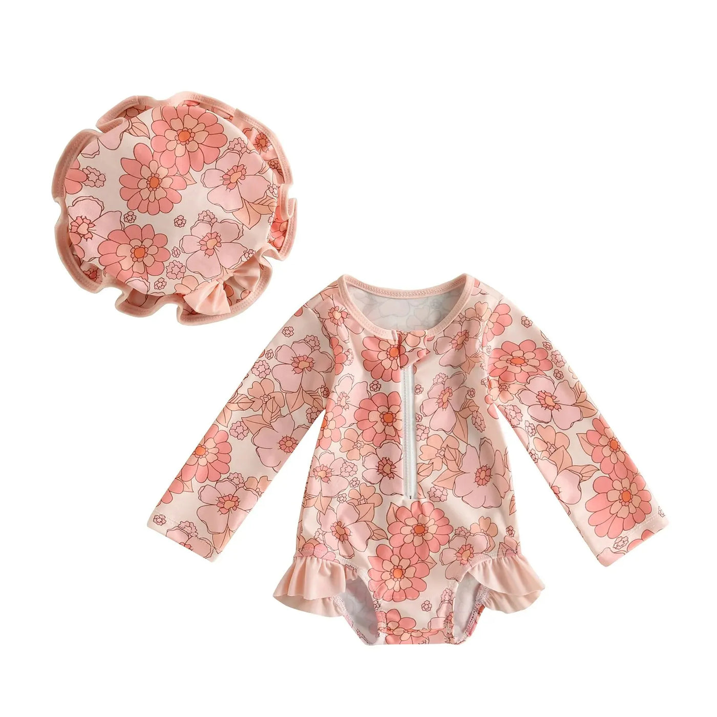 Combinaison de bain bébé fille Mybooni | Flamant/Fleurs/Fraises + bandeau 6-24M