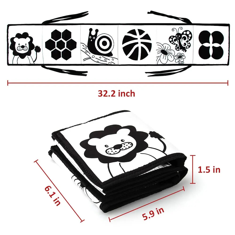 Livre tissu bébé Mybooni — Noir et blanc activités sensorielles nouveau-né