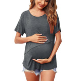 Haut allaitement maternité col rond couleur unie asymétrique - t-shirt décontracté femme enceinte