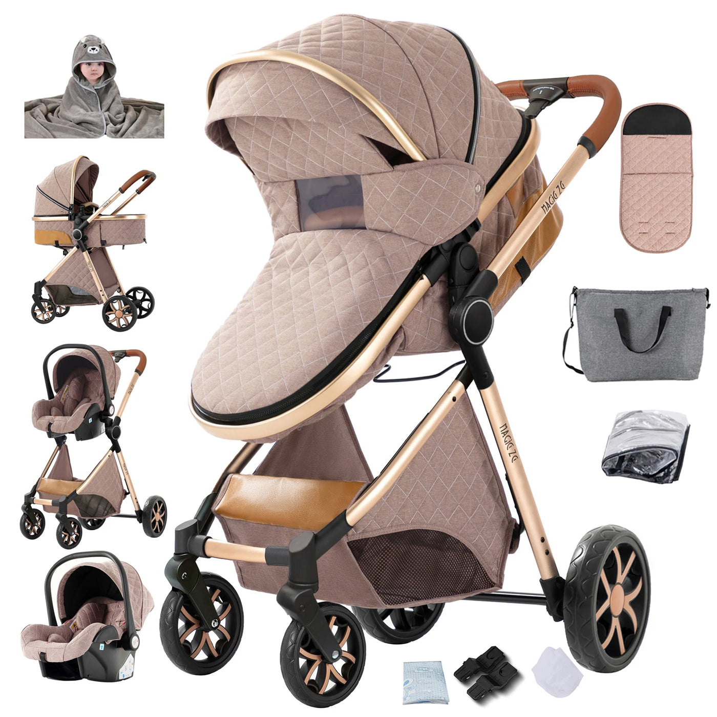 Poussette 3-en-1 évolutive Mybooni | Nacelle, siège auto et landau