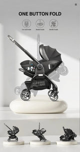 Poussette rose 4-en-1 avec nacelle siège auto de luxe pliable livraison EU