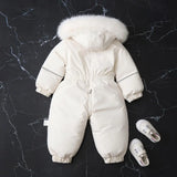 Combinaison ski bébé hiver capuche fourrure - grenouillère coupe-vent épaisse garçon/fille