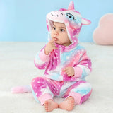 Combinaison pyjama bébé flanelle cartoon - grenouillère licorne/lapin/dinosaure animal