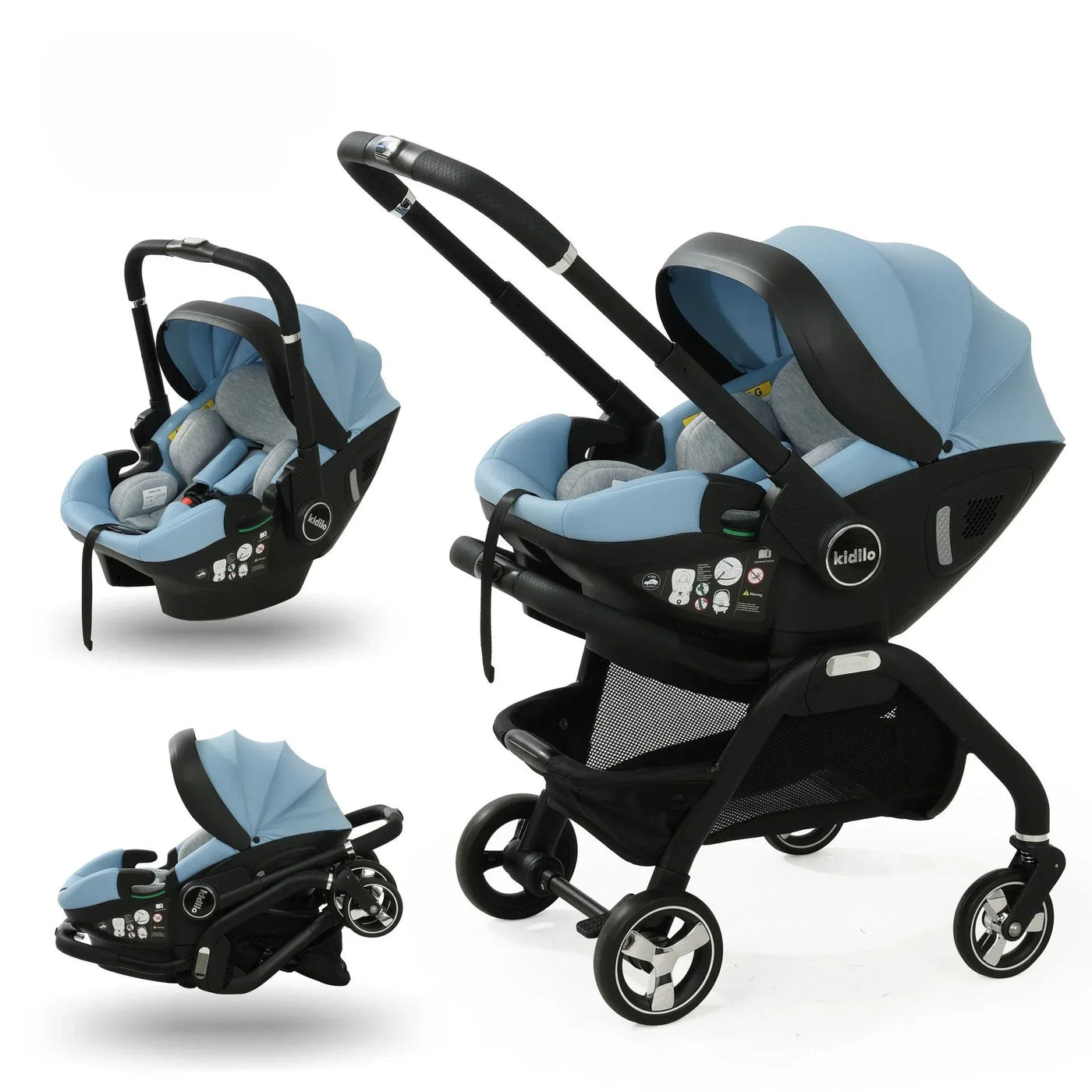 Poussette 3-en-1 portable nacelle bébé siège auto de luxe pliable