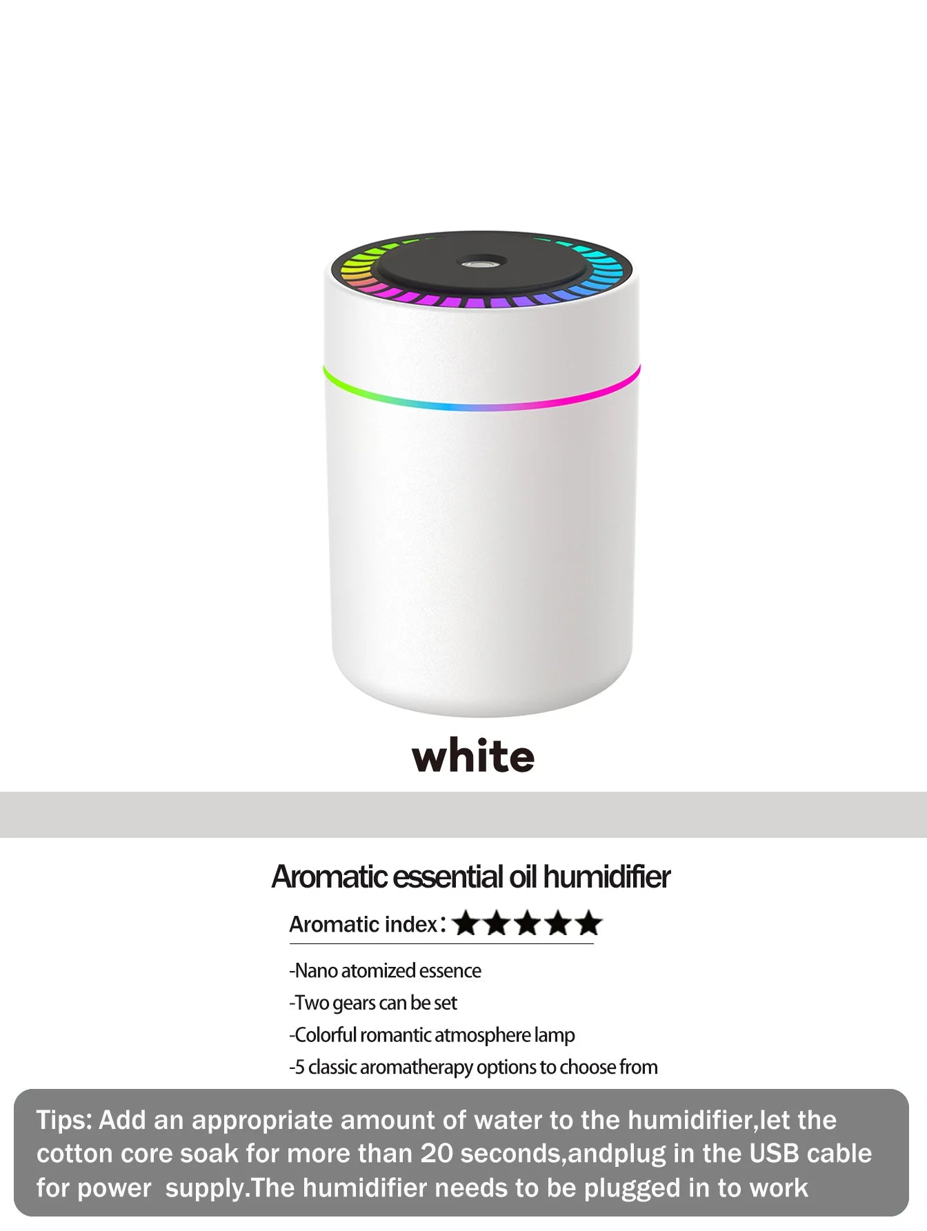 Diffuseur Aromathérapie 180ml Mybooni | Humidificateur LED 7 Couleurs USB