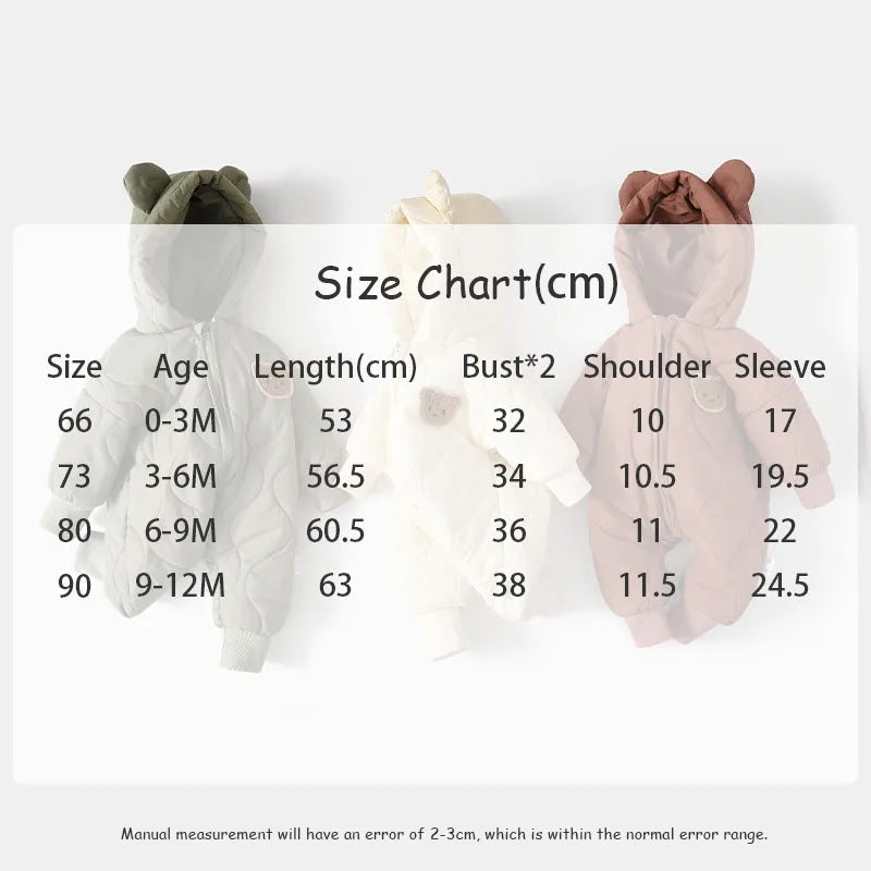 Combinaison hiver bébé fourrure intérieure - grenouillère ourson chaud 0-12 mois