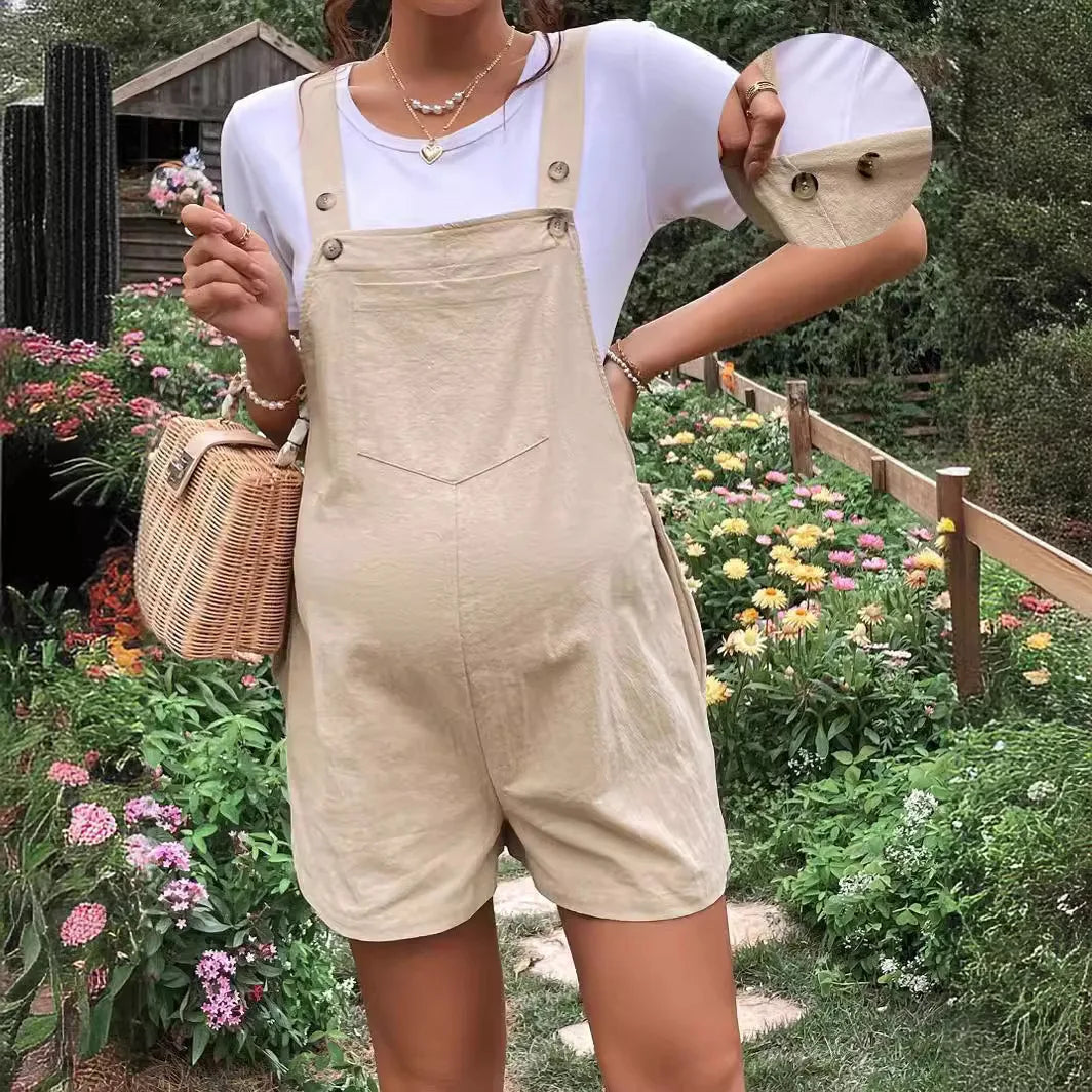 Combinaison short maternité Mybooni — Salopette été femme enceinte couleur unie