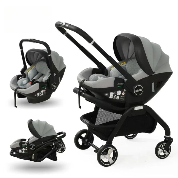 Poussette 3-en-1 portable Bouni — Nacelle nouveau-né siège auto certifié EU