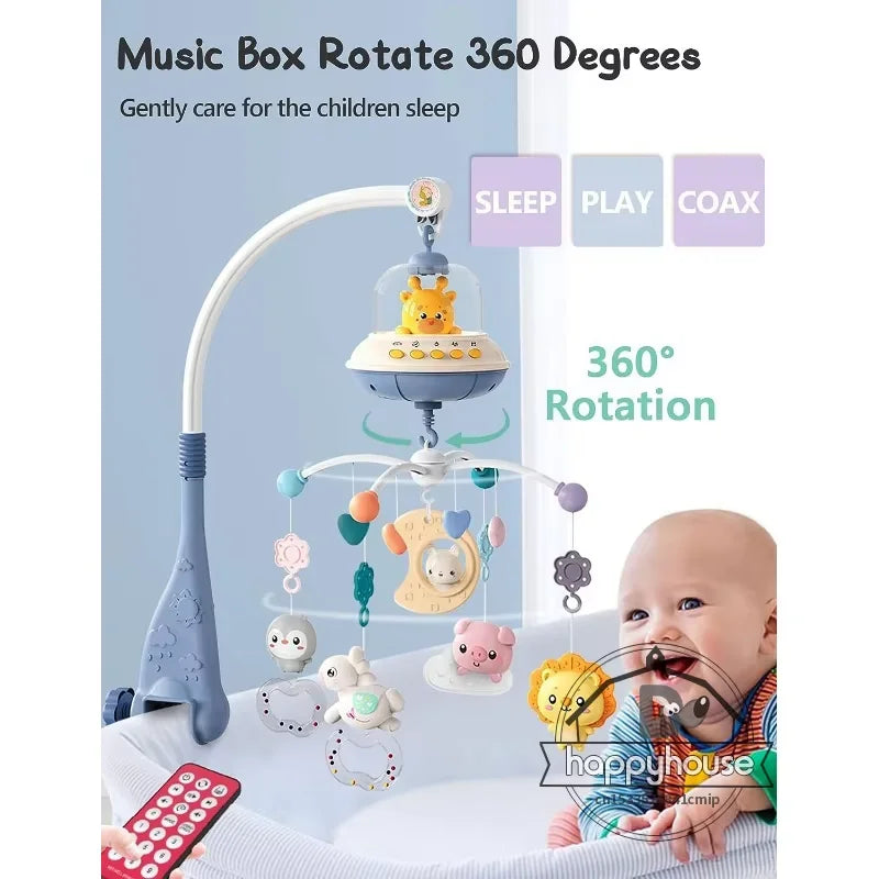 Mobile musical lumineux et projecteur pour lit bébé - télécommande jouet nouveau-né