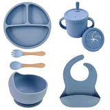 Set vaisselle bébé silicone sans BPA Mybooni — Bol ventouse assiette tasse couverts