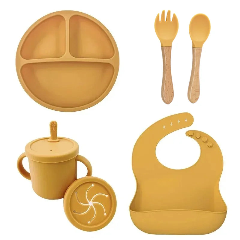 Set vaisselle bébé silicone sans BPA Mybooni — Bol ventouse assiette tasse couverts