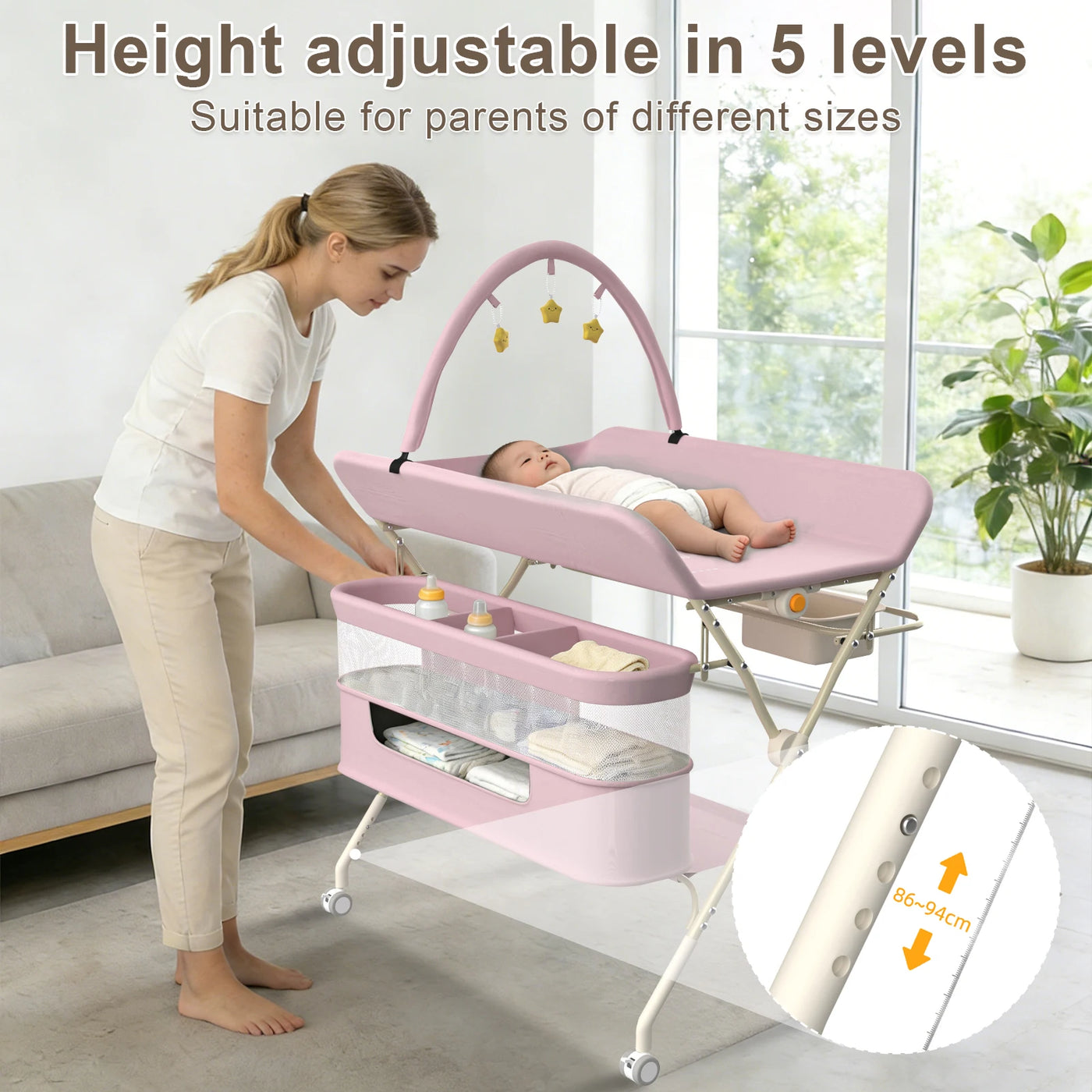 Table à langer mobile pliable Mybooni — Matelas imperméable hauteur réglable