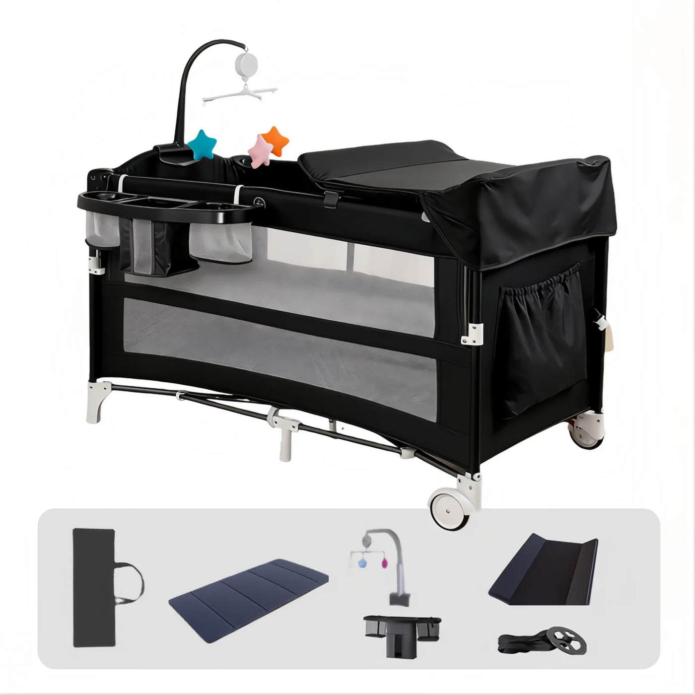 Lit bébé pliant portable hauteur réglable - berceau multifonction anti-basculement respirant côté dormeur