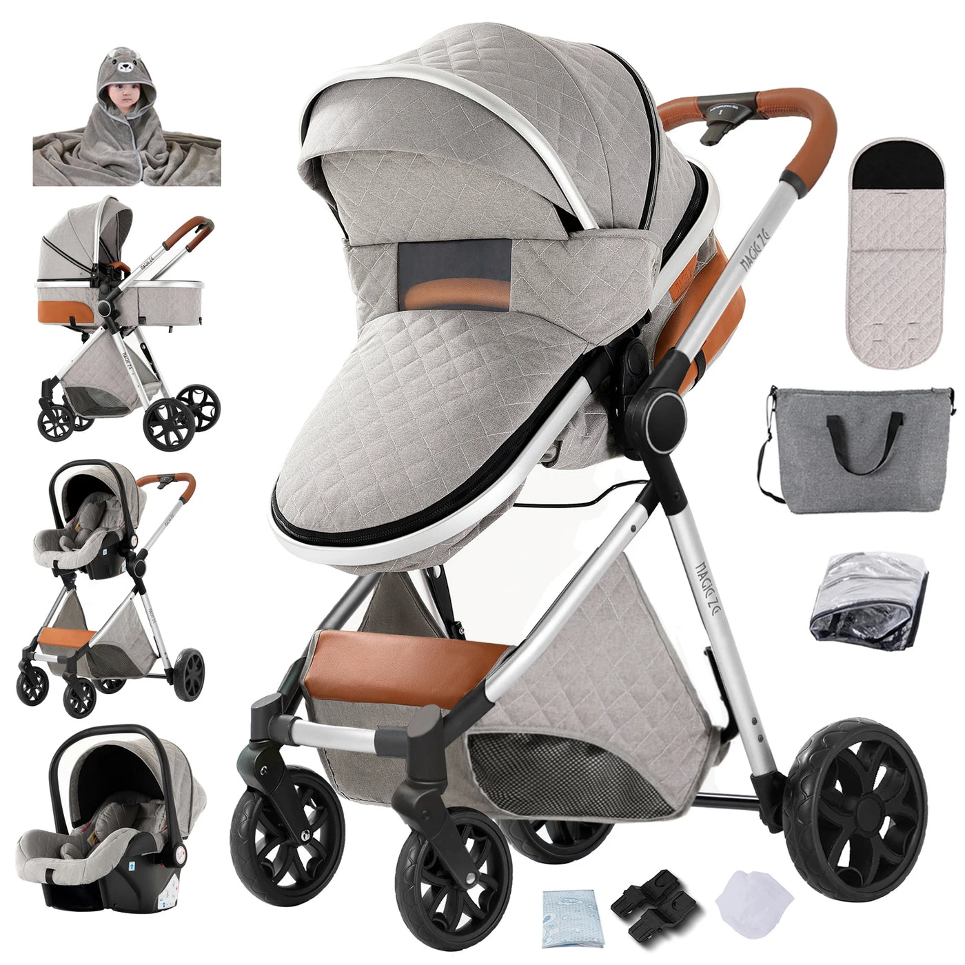 Poussette 3-en-1 évolutive Bouni | Nacelle, siège auto et landau