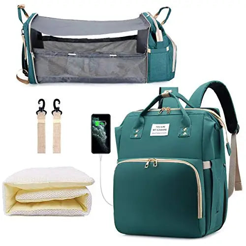 Sac à dos à langer 3-en-1 Mybooni — Table à langer + Lit de voyage + Port USB