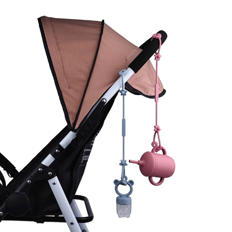 Attache-tétine silicone avec sangle de sécurité - accessoire poussette et chaise haute