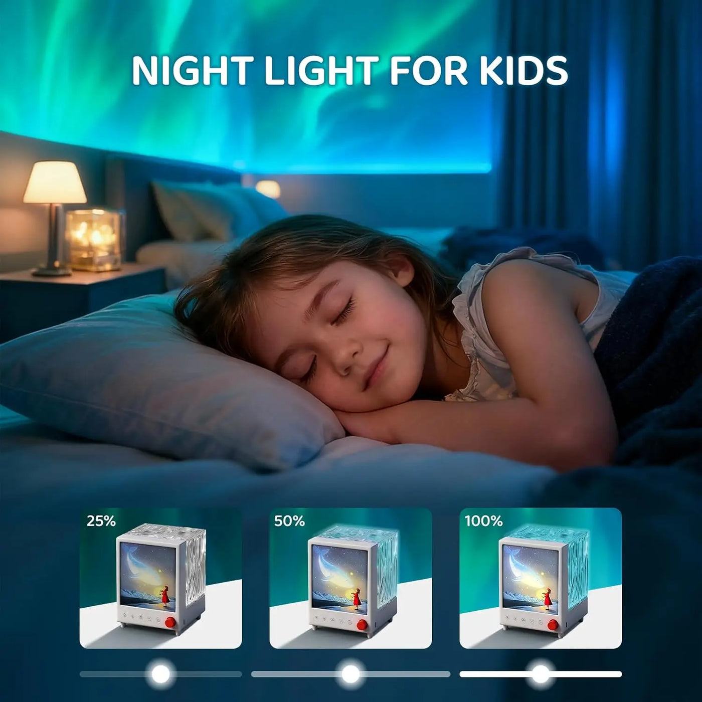 Projecteur aurore boréale Mybooni — Enceinte Bluetooth lumières étoiles chambre bébé