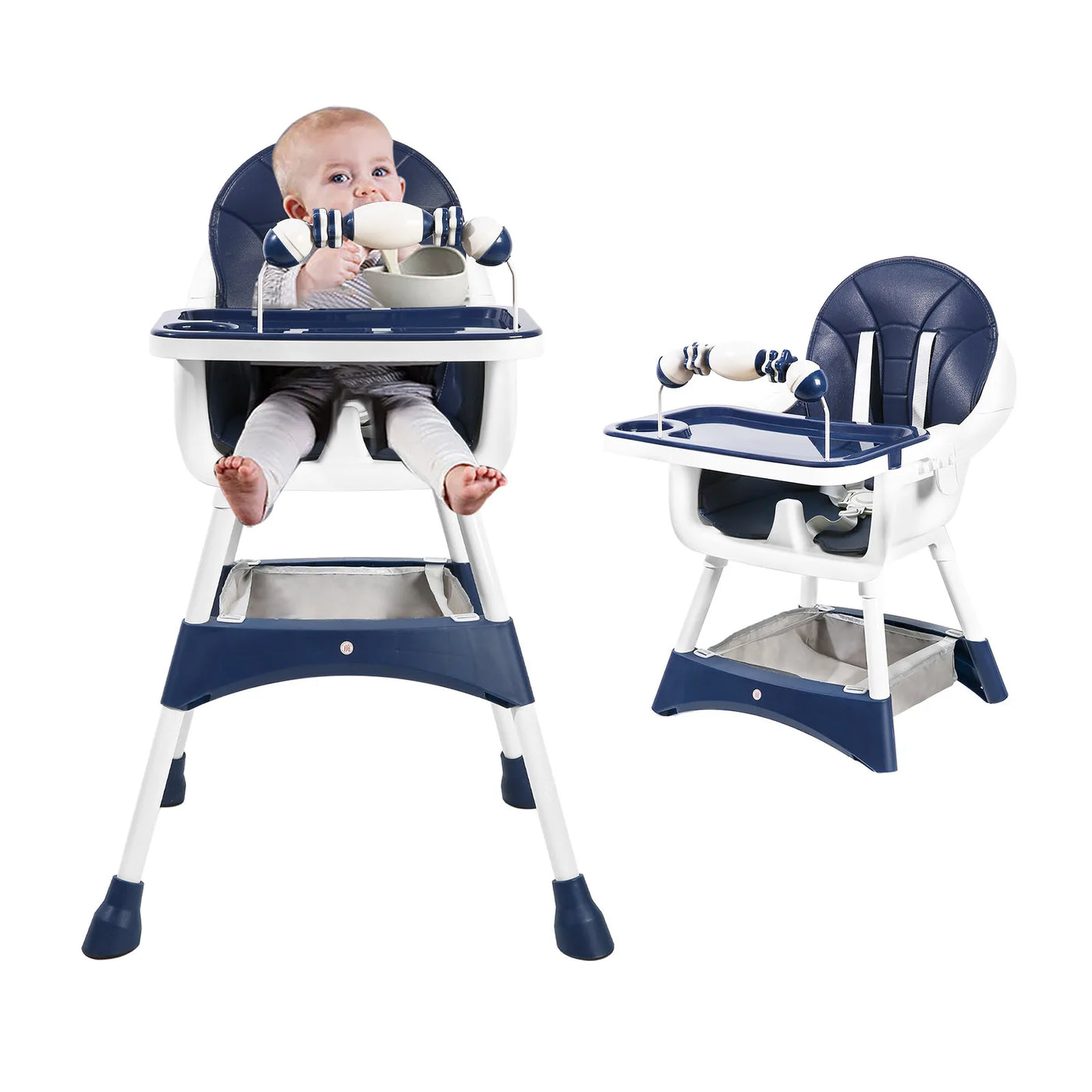 Chaise haute bébé convertible portable double plateau et barre jouets