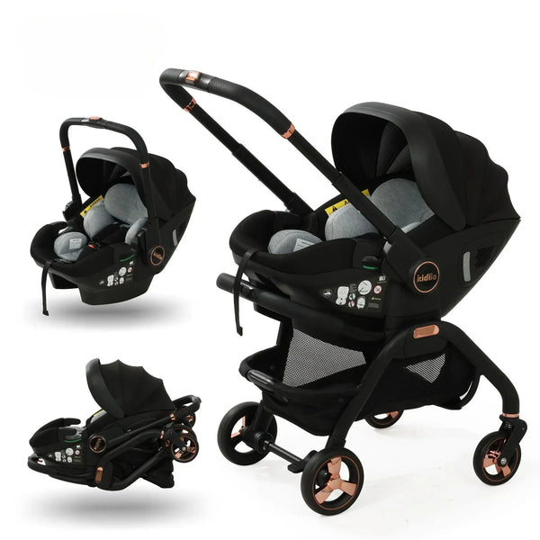 Poussette 3-en-1 portable nacelle bébé siège auto de luxe pliable