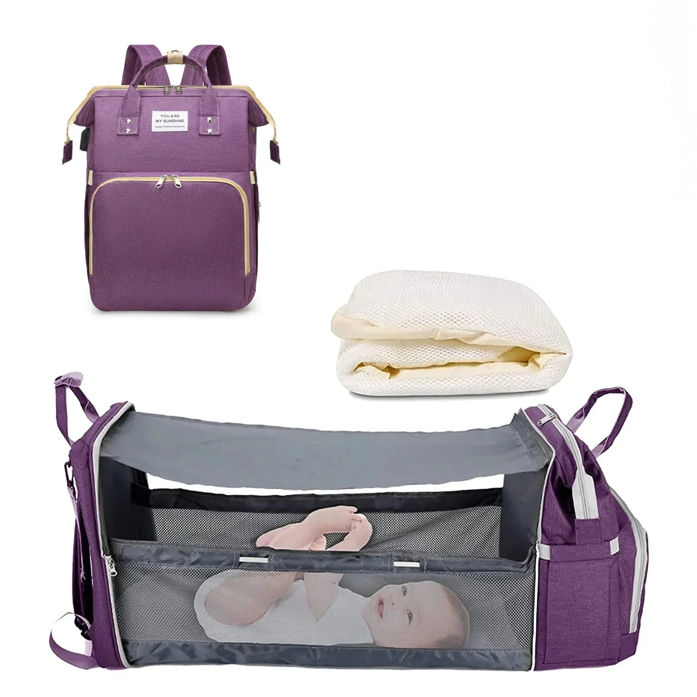 Sac à langer violet avec espace de change bébé