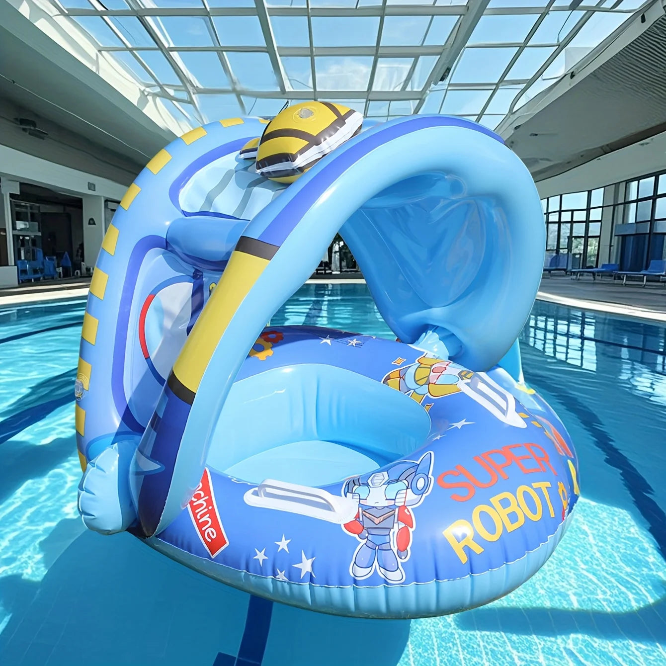 1PC Thickened Canopy Float Seat with Grip Handl Bleu en situation d'utilisation