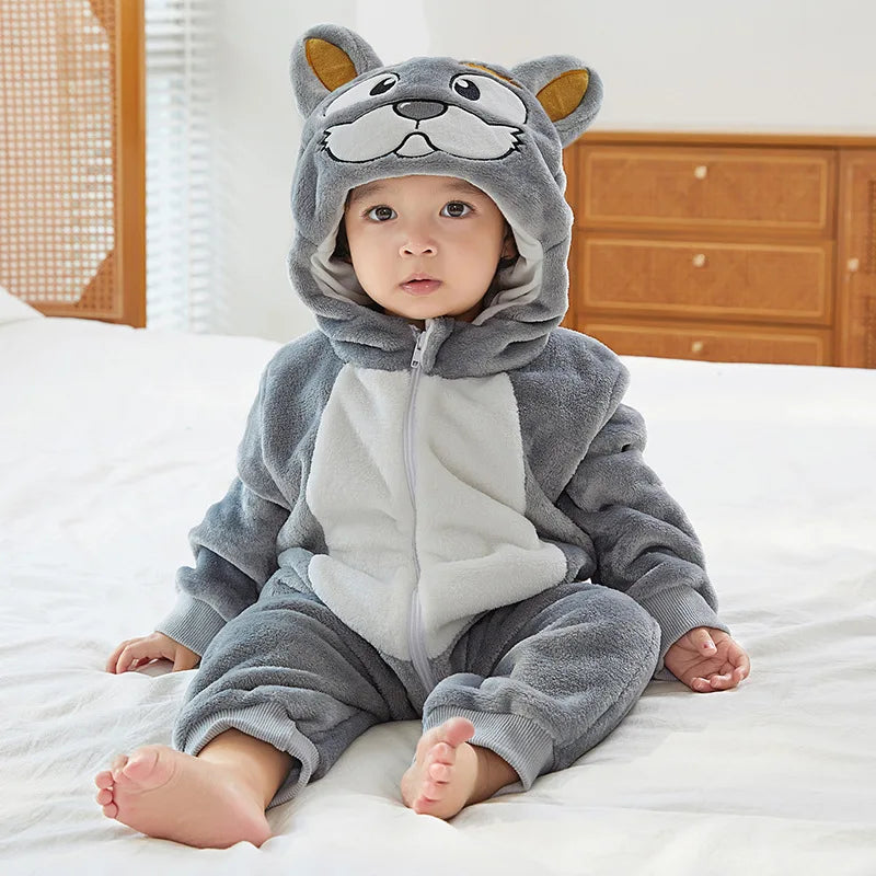 Combinaison pyjama bébé flanelle cartoon - grenouillère licorne/lapin/dinosaure animal