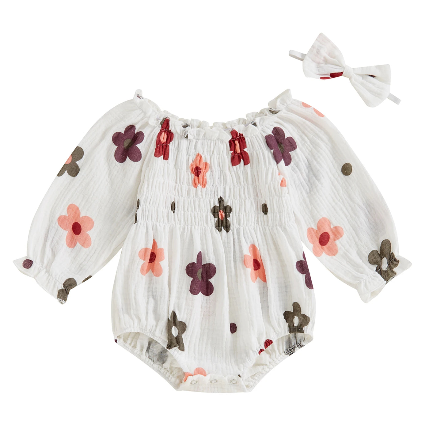 Ensemble bébé fille body fleuri Mybooni — Manches longues et bandeau nœud