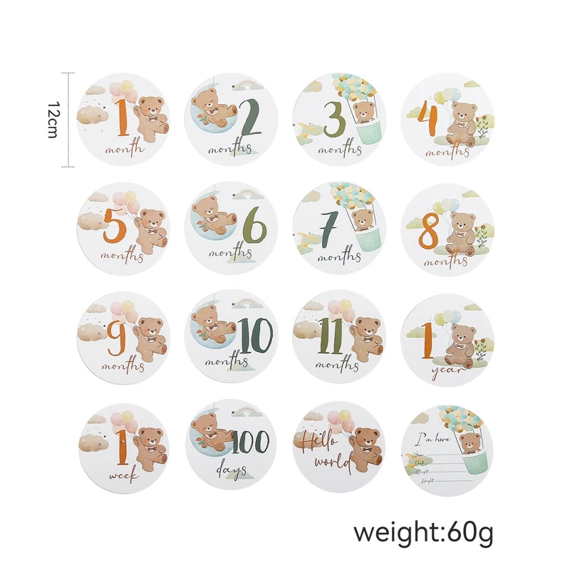 Cartes jalons bébé Bouni | 16 cartes mensuelles ours gravé — Souvenir naissance