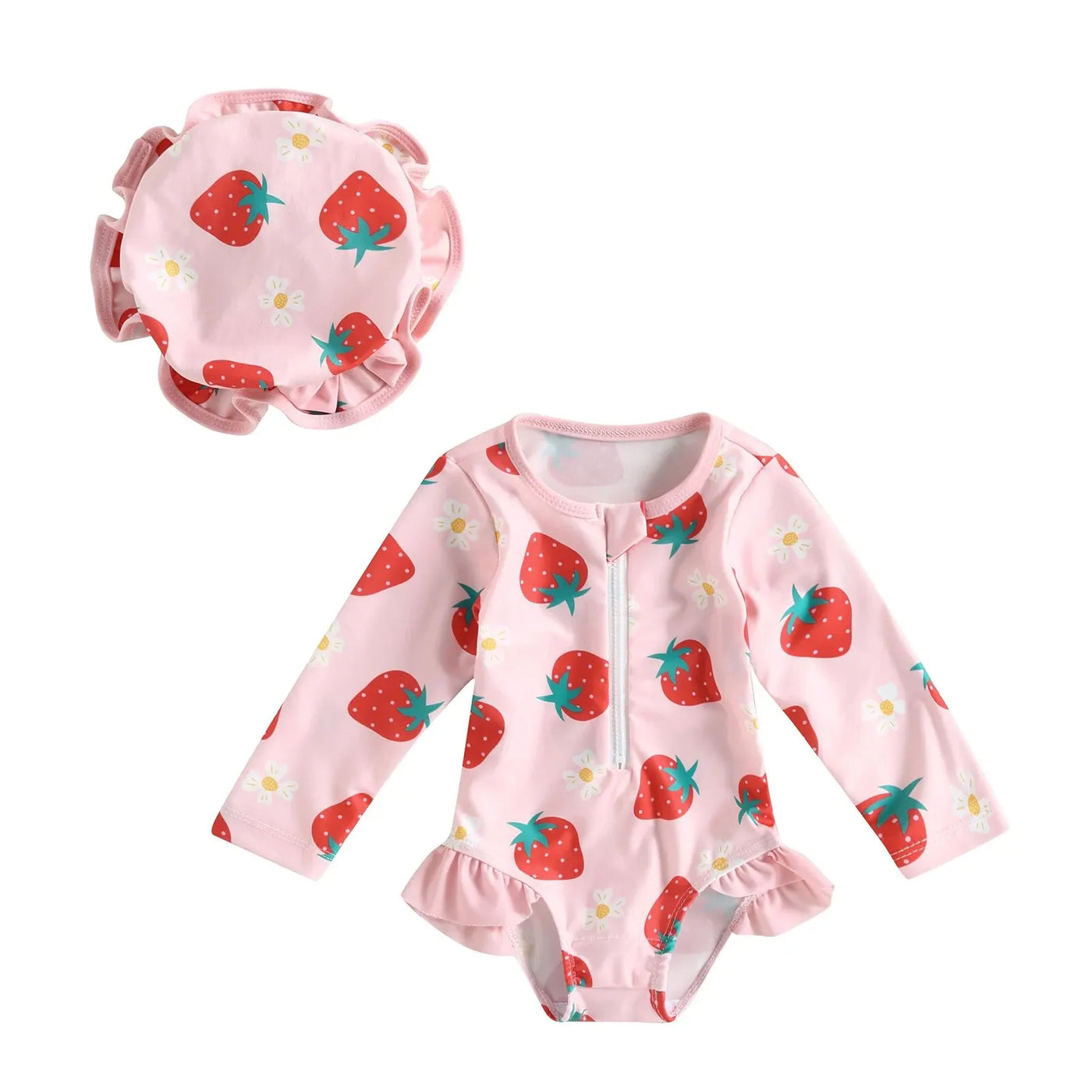 Combinaison de bain bébé fille Mybooni | Flamant/Fleurs/Fraises + bandeau 6-24M
