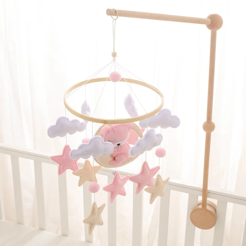 Mobile lit bébé bois feutrine ours cartoon - carillon musical avec support berceau